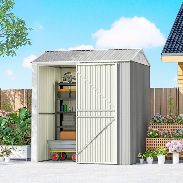 Outsunny Casetta da Giardino Alta in Acciaio da 3.51m² con Prese d'Aria e Porta Bloccabile, 209x177x236 cm, Argento | Aosom Italy