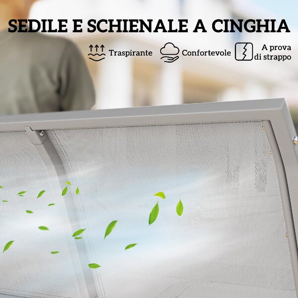 VivaGarden Dondolo da Giardino 3 Posti con Tettuccio Parasole in Metallo/Poliestere Dimensioni 171x108x154 cm colore Grigio Chiaro