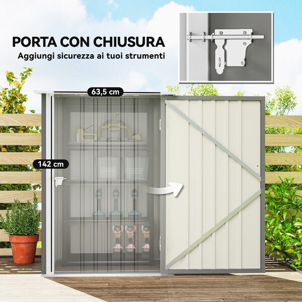 Outsunny Casetta da Giardino Porta Attrezzi in Acciaio Galvanizzato con Porta a Battente, 100x104x160 cm, Grigio Chiaro | Aosom Italy