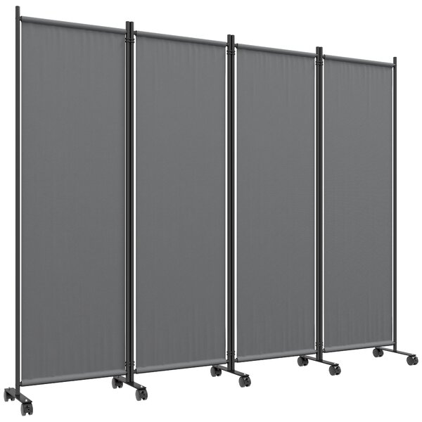 Outsunny Paravento da Esterno e Interno a 4 Pannelli Pieghevole con Ruote, 221x50x172cm, Grigio Scuro | Aosom Italy