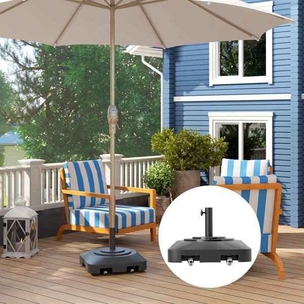 Base per Ombrellone 48x48x32,5 cm a Rotelle e Riempibile con Acqua o Sabbia in HDPE Nero