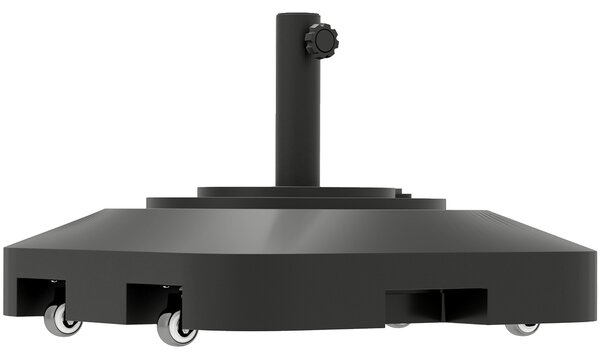 Base per Ombrellone 48x48x32,5 cm a Rotelle e Riempibile con Acqua o Sabbia in HDPE Nero