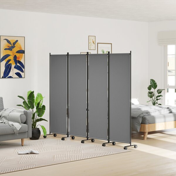 Outsunny Paravento da Esterno e Interno a 4 Pannelli Pieghevole con Ruote, 221x50x172cm, Grigio Scuro | Aosom Italy