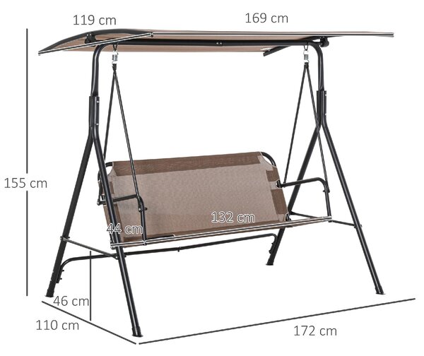 VivaGarden Dondolo da Giardino 3 Posti con Tettuccio Parasole in Metallo/Poliestere Dimensioni 172x110x155 cm colore Marrone