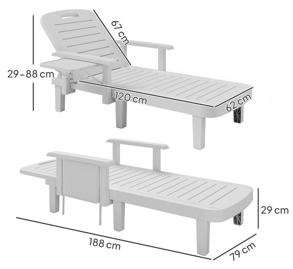 Outsunny Set 2 Sdraio da Giardino Regolabili con Tavolino e Braccioli, in Polipropilene, 79x158x88 cm, Bianco | Aosom Italy