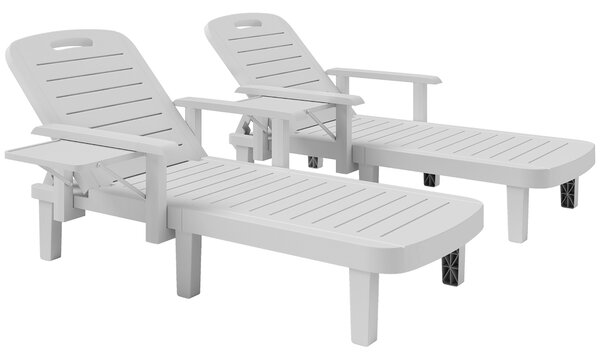 Outsunny Set 2 Sdraio da Giardino Regolabili con Tavolino e Braccioli, in Polipropilene, 79x158x88 cm, Bianco | Aosom Italy