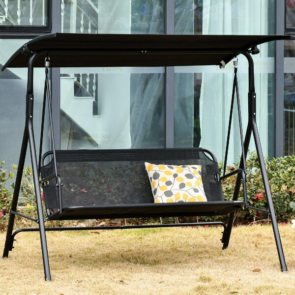VivaGarden Dondolo da Giardino 3 Posti con Tettuccio Parasole in Metallo/Poliestere Dimensioni 172x110x155 cm colore Nero