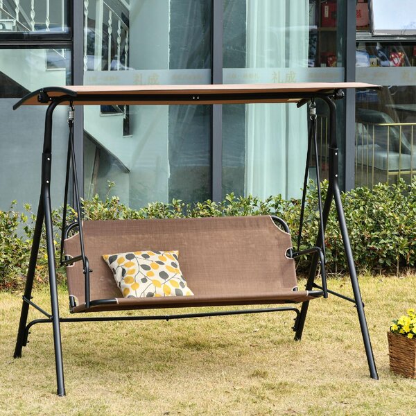 VivaGarden Dondolo da Giardino 3 Posti con Tettuccio Parasole in Metallo/Poliestere Dimensioni 172x110x155 cm colore Marrone