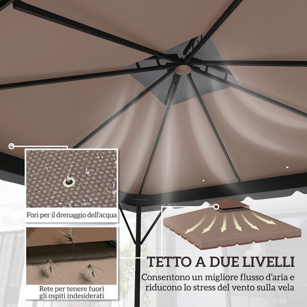 Outsunny Copertura per Gazebo 3x3 m a 2 Livelli con 8 Fori di Drenaggio, in Poliestere Cachi e Marrone | Aosom Italy