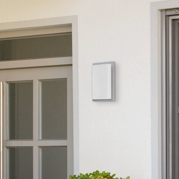 LCD Applique da esterno 059, acciaio inossidabile, vetro opalino, 29 cm, IP44, E27 dimmerabile, Alluminio / Grigio / Zincato, Acciaio Inox, Moderno