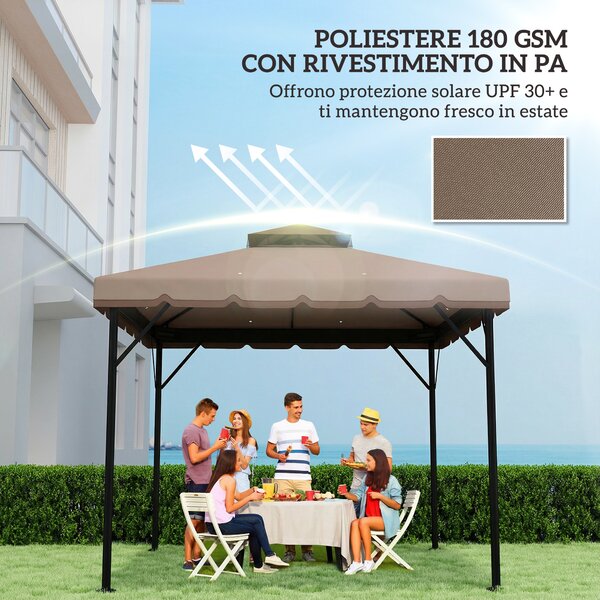 Outsunny Copertura per Gazebo 3x3 m a 2 Livelli con 8 Fori di Drenaggio, in Poliestere Cachi e Marrone | Aosom Italy