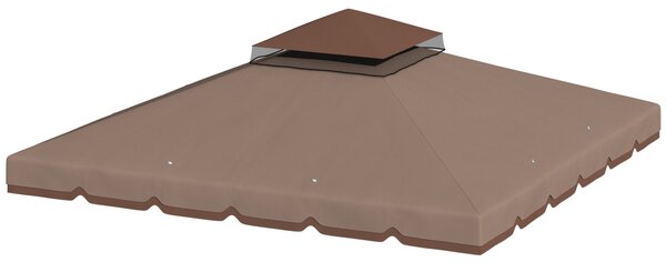 Outsunny Copertura per Gazebo 3x3 m a 2 Livelli con 8 Fori di Drenaggio, in Poliestere Cachi e Marrone | Aosom Italy