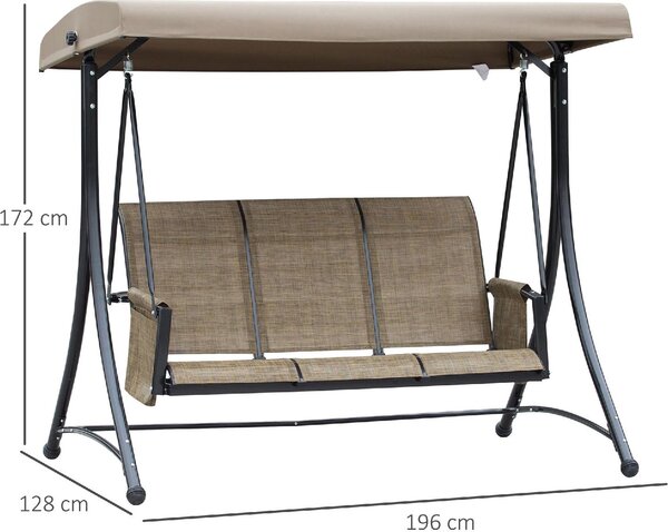 VivaGarden Dondolo da Giardino 3 Posti con Tettuccio Parasole in Metallo/Poliestere Dimensioni 196x128x172 cm colore Marrone/Nero