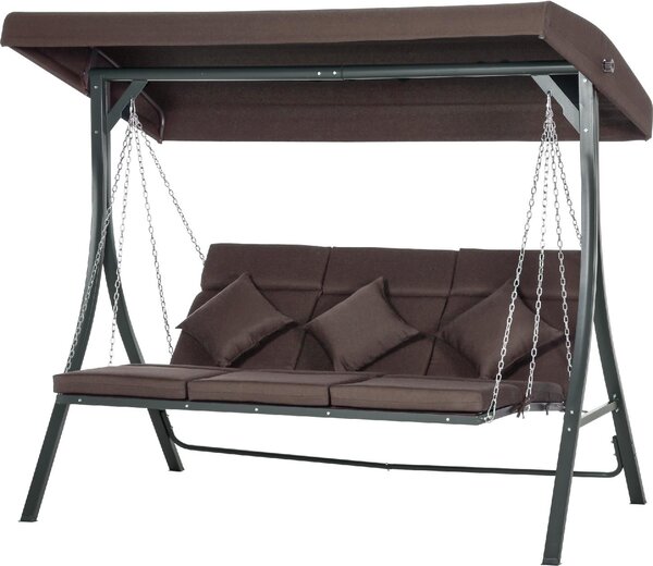 VivaGarden Dondolo da Giardino 3 Posti con Tettuccio Parasole in Metallo/Poliestere Dimensioni 198x118x168 cm colore Marrone