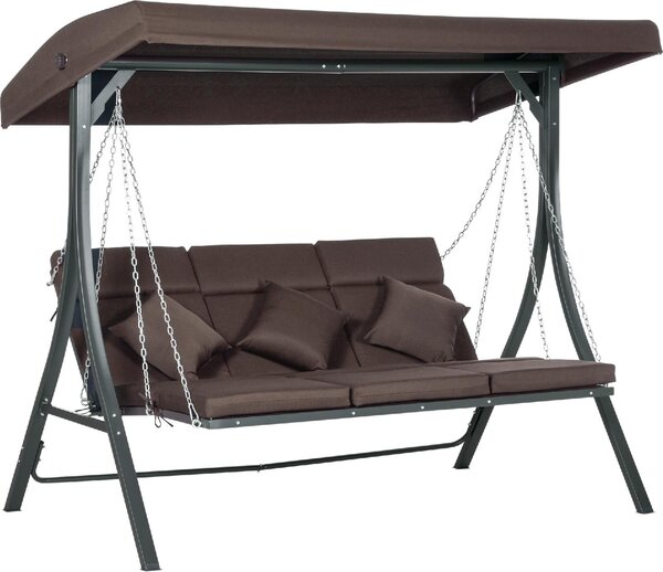 VivaGarden Dondolo da Giardino 3 Posti con Tettuccio Parasole in Metallo/Poliestere Dimensioni 198x118x168 cm colore Marrone