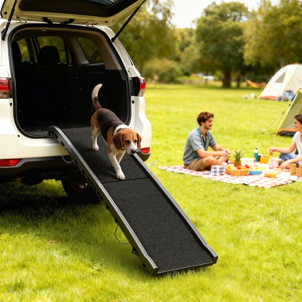 PawHut Rampa pieghevole per cani, scala per cani in PP con pendenza dolce e superficie antiscivolo, 155x38,5x15,5cm, nero | Aosom Italy