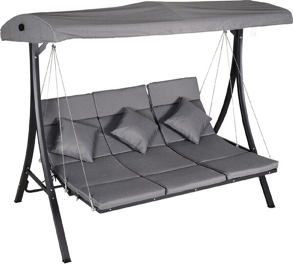 VivaGarden Dondolo da Giardino 3 Posti con Tettuccio Parasole in Metallo/Poliestere Dimensioni 200x115x168 cm colore Grigio