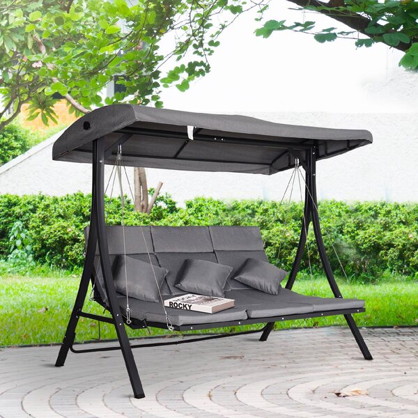 VivaGarden Dondolo da Giardino 3 Posti con Tettuccio Parasole in Metallo/Poliestere Dimensioni 200x115x168 cm colore Grigio