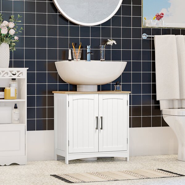 Kleankin Mobile Sotto Lavabo Bagno con 2 Ante e Ripiano Regolabile, 60x33x60cm, Legno e Bianco | Aosom Italy