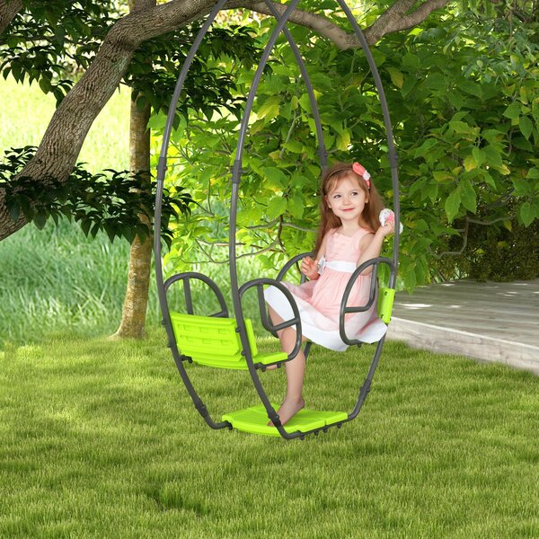 Outsunny Altalena per bambini struttura in metallo con maniglia per 2 bambini da 3 a 6 anni 110,5 x 40,5 x 180 cm verde | Aosom Italy