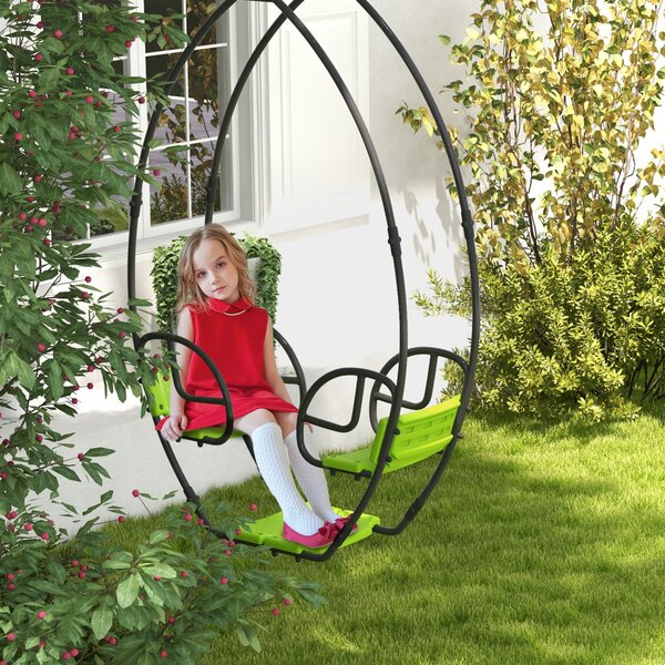 Outsunny Altalena per bambini struttura in metallo con maniglia per 2 bambini da 3 a 6 anni 110,5 x 40,5 x 180 cm verde | Aosom Italy