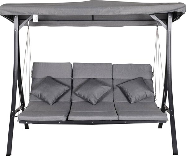VivaGarden Dondolo da Giardino 3 Posti con Tettuccio Parasole in Metallo/Poliestere Dimensioni 200x115x168 cm colore Grigio