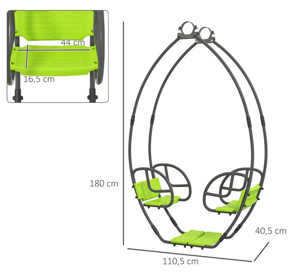 Outsunny Altalena per bambini struttura in metallo con maniglia per 2 bambini da 3 a 6 anni 110,5 x 40,5 x 180 cm verde | Aosom Italy