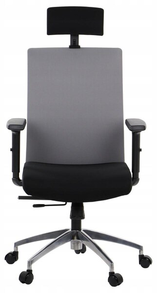 Sedia da ufficio ergonomica girevole RIVERTON F/H/AL, braccioli regolabili, poggiatesta, base in alluminio, seduta scorrevole (avanti-indietro), nero/grigio