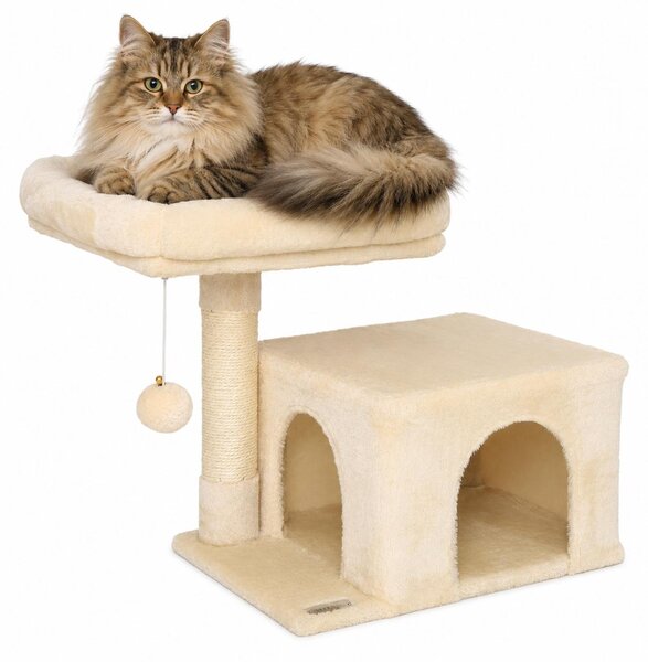 Tiragraffi lionto 50 cm, tiragraffi salvaspazio per gatti con copertura in peluche, palla da gioco e asta in sisal, per gattini e gattini, beige