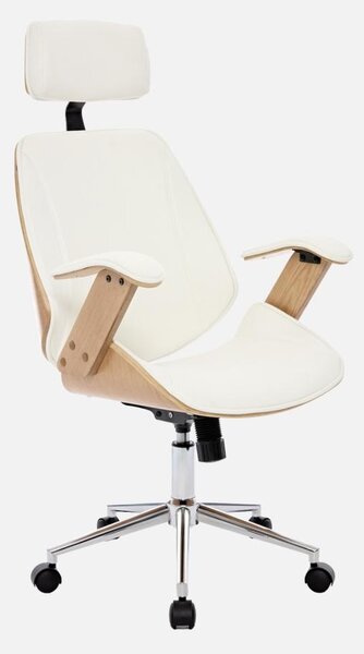 Sedia da ufficio con rotelle, effetto legno curvato e Pelle finta, Bianco
