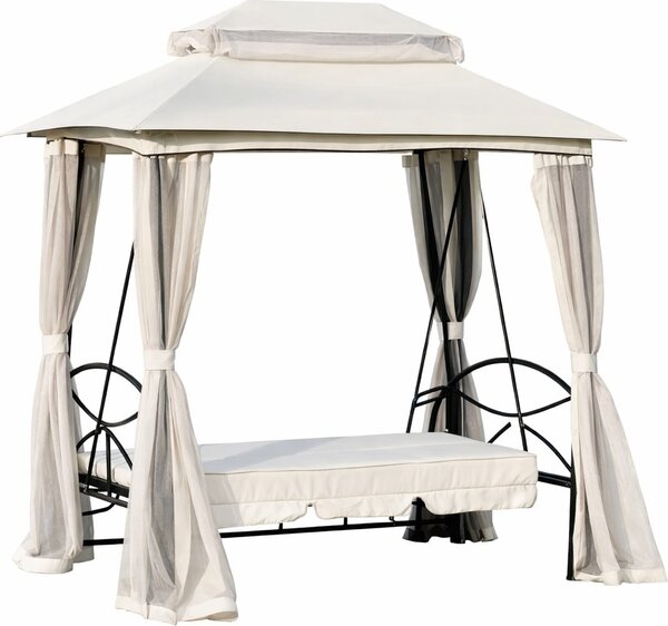 VivaGarden Dondolo da Giardino 3 Posti Reclinabile a Letto con Copertura e Zanzariere in Acciaio/Poliestere Dimensioni 245x165x243 cm colore Beige 
