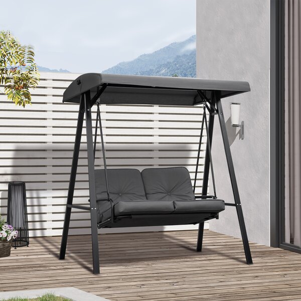 Outsunny Dondolo 2 Posti con Tettuccio Regolabile e Cuscini, in Acciaio e Poliestere, 144x117x173 cm, Grigio