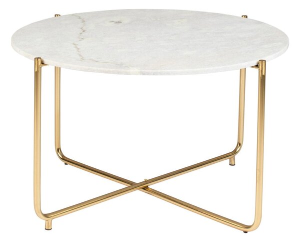 Tavolino da salotto rotondo bianco/dorato con piano in marmo ø 70 cm Timpa – White Label