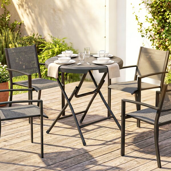 Outsunny Tavolo da Giardino Rotondo Pieghevole per 4 Persone in Alluminio e Plastica HDPE, Ø80x73 cm, Grigio | Aosom Italy