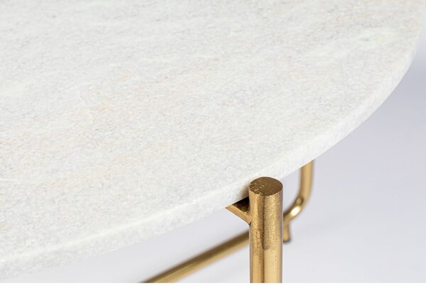 Tavolino da salotto rotondo bianco/dorato con piano in marmo ø 70 cm Timpa – White Label