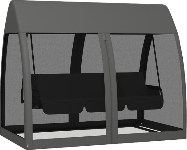 VivaGarden Dondolo da Giardino 3 Posti Reclinabile a Letto con Copertura e Zanzariere in Acciaio/Poliestere Dimensioni 240x140x197 cm colore Grigio