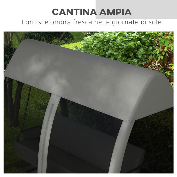 VivaGarden Dondolo da Giardino 3 Posti Reclinabile a Letto con Copertura e Zanzariere in Acciaio/Poliestere Dimensioni 240x140x197 cm colore Grigio
