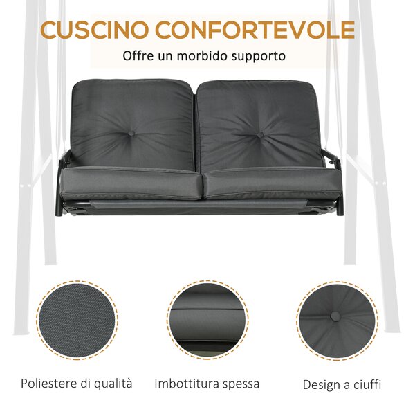 Outsunny Dondolo 2 Posti con Tettuccio Regolabile e Cuscini, in Acciaio e Poliestere, 144x117x173 cm, Grigio