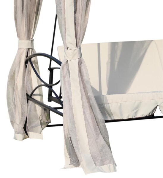 VivaGarden Dondolo da Giardino 3 Posti Reclinabile a Letto con Copertura e Zanzariere in Acciaio/Poliestere Dimensioni 245x165x243 cm colore Beige 
