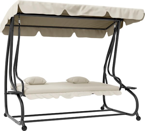 VivaGarden Dondolo da Giardino 3 Posti Reclinabile a Letto con Tettuccio Parasole e Portabicchieri in Acciaio/Poliestere Dimensioni 200x120x164 cm 