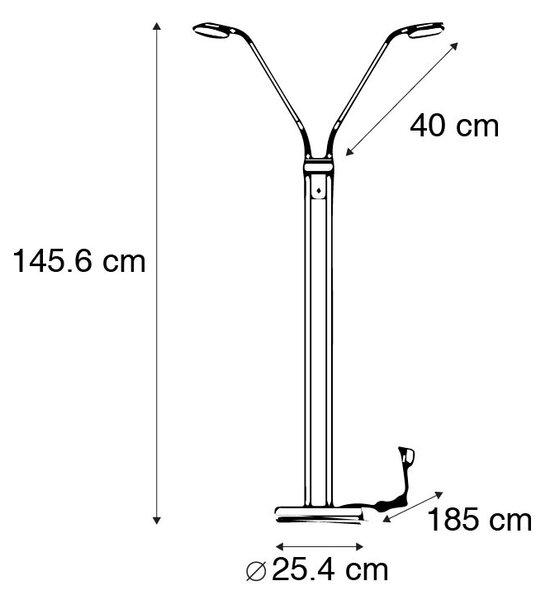 Lampada da terra moderna in acciaio con lampada da lettura inclusa LED - Eva