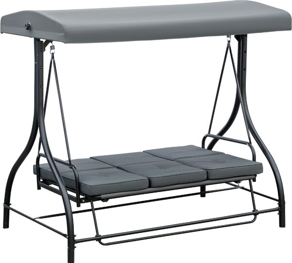 VivaGarden Dondolo da Giardino 3 Posti Reclinabile a Letto con Tettuccio Parasole in Metallo/Poliestere Dimensioni 195x117x175 cm colore Grigio Scuro