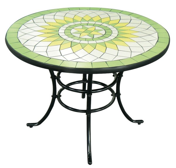 Limonaia - Tavolino Da Giardino In Acciaio Con Ripiano Intarsiato In Terracotta