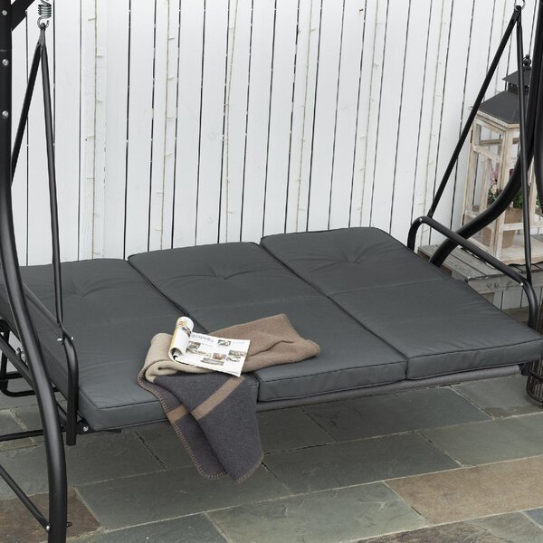 VivaGarden Dondolo da Giardino 3 Posti Reclinabile a Letto con Tettuccio Parasole in Metallo/Poliestere Dimensioni 195x117x175 cm colore Grigio Scuro