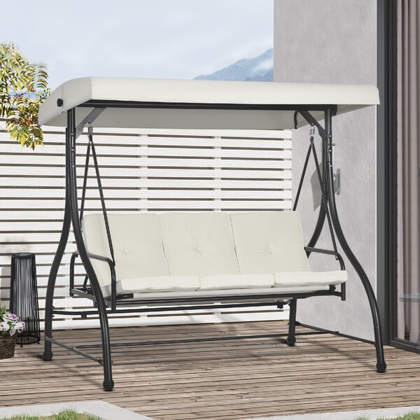 VivaGarden Dondolo da Giardino 3 Posti Reclinabile a Letto con Tettuccio Parasole in Metallo/Poliestere Dimensioni 195x117x175 cm colore Crema/Nero