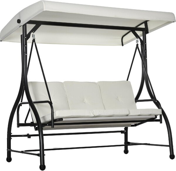 VivaGarden Dondolo da Giardino 3 Posti Reclinabile a Letto con Tettuccio Parasole in Metallo/Poliestere Dimensioni 195x117x175 cm colore Crema/Nero