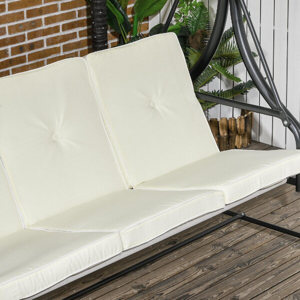 VivaGarden Dondolo da Giardino 3 Posti Reclinabile a Letto con Tettuccio Parasole in Metallo/Poliestere Dimensioni 195x117x175 cm colore Crema/Nero