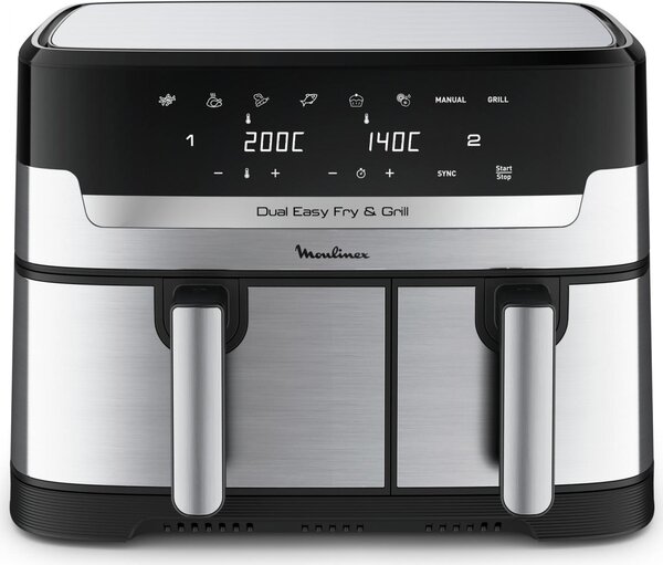 Moulinex Dual Easy Fry Friggitrice ad Aria Doppio Cestello Capacit 8.3 Litri Potenza 2450 Watt colore Nero e Inox - EZ905D20