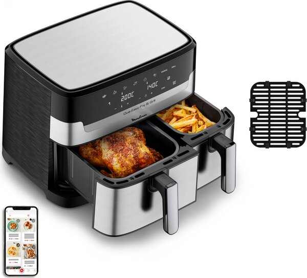Moulinex Dual Easy Fry Friggitrice ad Aria Doppio Cestello Capacit 8.3 Litri Potenza 2450 Watt colore Nero e Inox - EZ905D20