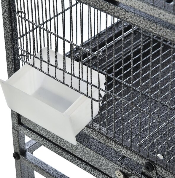 AllMyPets Doppia Gabbia per Uccelli in Metallo con Vassoi Estraibili Supporto con 4 Ruote e Ripiano 95x45.5x102cm Grigio - 52ekD10